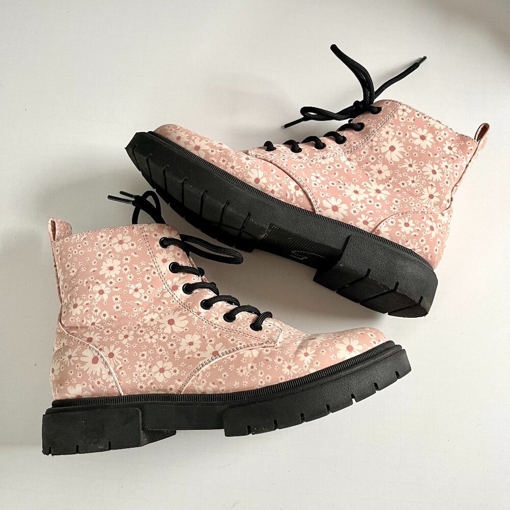 Art Class Floral Ankle Combat Lace Up Booties